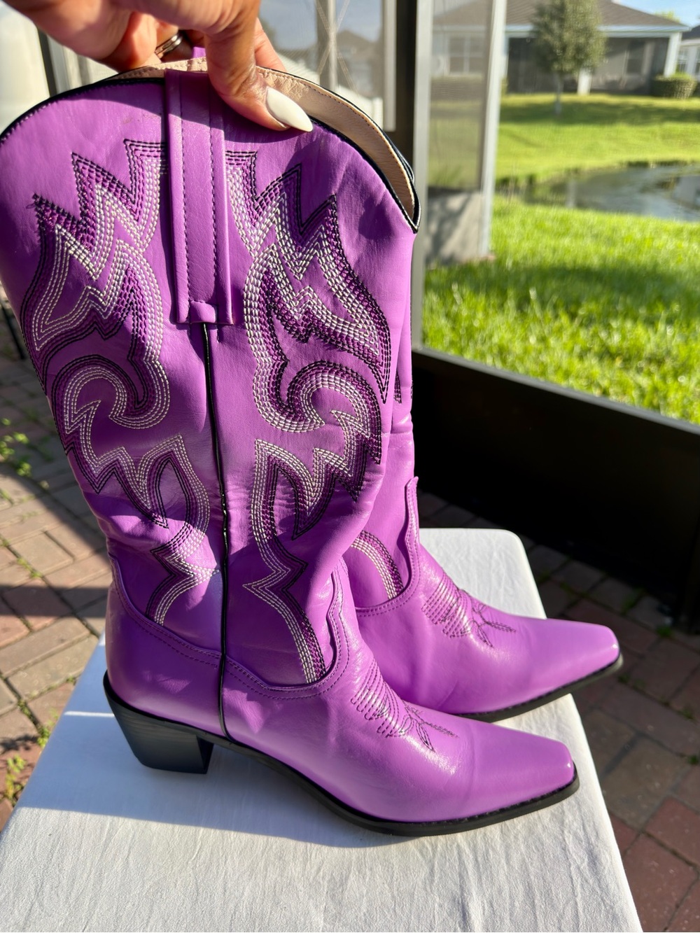 Purple Western Cowboy Boots Embroidered Pointed Toe EU 43 - Picture 4 of 12